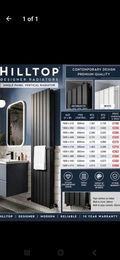 Hilltop Vertical single panel designer radiators white/Anthracite
