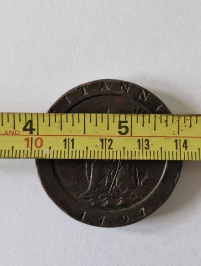 Cartwheel Twopence Coin 57gr Great Britain 2D 1797 George III Countermarked