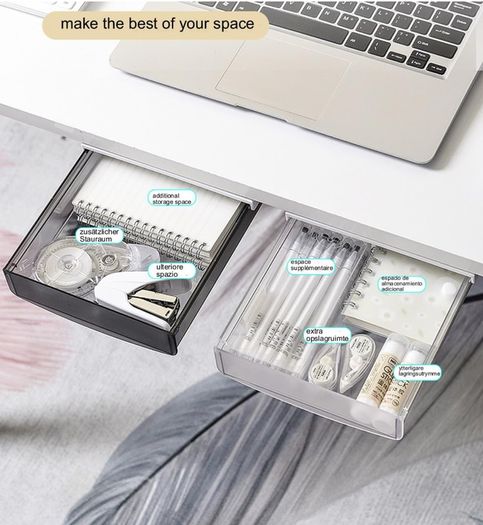 Brand New TUKA 2x 1.7L Under Desk Drawers 21x18x5.4cm, Self-Adhesive Drawers,