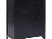 Side Cabinet with 6 Drawers Black 60x30x75 cm Paulownia Wood