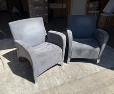 Pair of Designer Oaken Suede Lounge Chairs Ideal