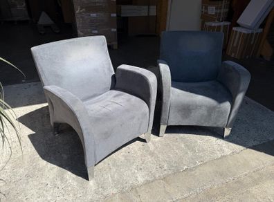 Pair of Designer Oaken Suede Lounge Chairs Ideal
