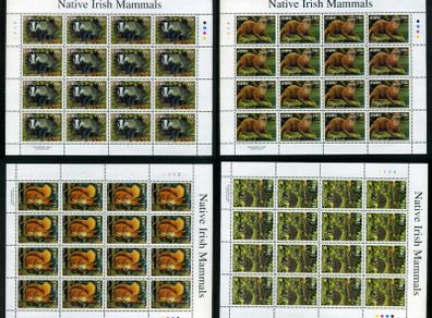 2002 Ireland Native Irish Mammals (41c Badger, 50c Otter, 57c Red Squirrel & E1 Hedgehog) Commemorative Stamp Sheetlet 1A1A1A1A Mint Never Hinged (MNH)