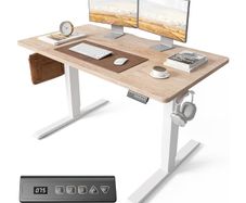 Electric Standing Desk Height Adjustable For Gaming and Computer, 120 x 60cm Sit Stand Electric Home Office Desk with Memory Smart Pannel, 4 Pieces Splice Board, Oak