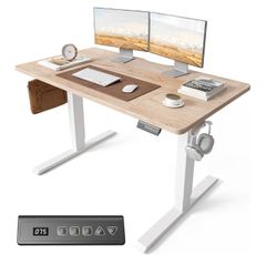 Electric Standing Desk Height Adjustable For Gaming and Computer, 120 x 60cm Sit Stand Electric Home Office Desk with Memory Smart Pannel, 4 Pieces Splice Board, Oak