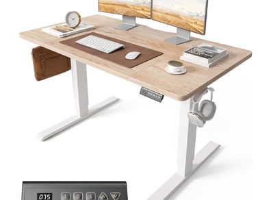 Electric Standing Desk Height Adjustable For Gaming and Computer, 120 x 60cm Sit Stand Electric Home Office Desk with Memory Smart Pannel, 4 Pieces Splice Board, Oak
