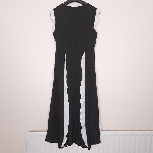 Apart Black White Ruffle Trim Colorblock Sleeveless A-Line Midi Dress 12UK/40EU