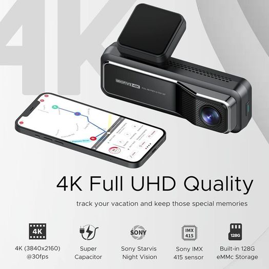 Miofive Dash Cam Front and Rear, 4K+2K Dual Dash Camera for Cars with 5G Wifi, GPS, 3840 UHD Recorder, Built-In 128G eMMC Storage, Night Vision, Motion Detection, G Sensor Powered by Super Capacitor