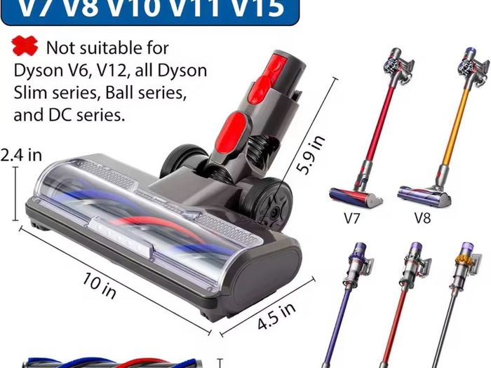 Drive Cleaner Brush Head For Dyson V7 V8 V10 V11 V15 Vacuum  with Turbo Bristle Roller and LED Lights for Hardwood and Carpet