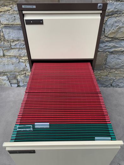 Escoline four drawer metal filing cabinet.