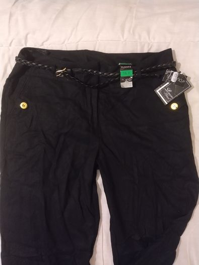 Black Linen Belted Trousers, New With Tags