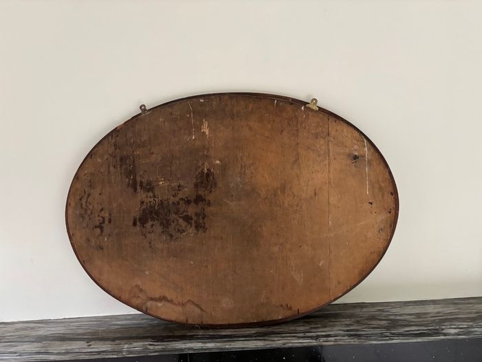 Large Antique Edwardian Oval Mahogany Wall Mirror - Bevelled Glass c.1910