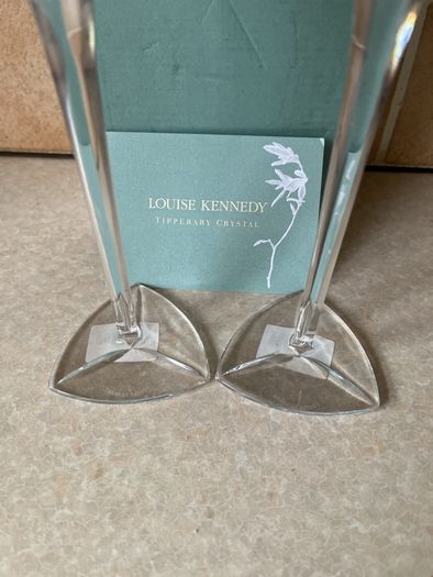 Louise Kennedy Pair Tri Star Champagne Flutes Tipperary Crystal Unused in Original abox