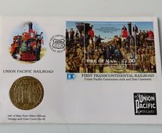 Isle of Man 1992 Discovery of America Railroad crown coin stamp cover