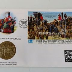 Isle of Man 1992 Discovery of America Railroad crown coin stamp cover