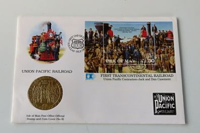Isle of Man 1992 Discovery of America Railroad crown coin stamp cover