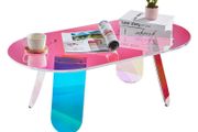 Acrylic Coffee Table, Iridescent Acrylic End Table, 13.8 inch high Colourful Acrylic Side Table, for Coffee, Drink, Food, Snack used in Living Room, Courtyard, Terrace