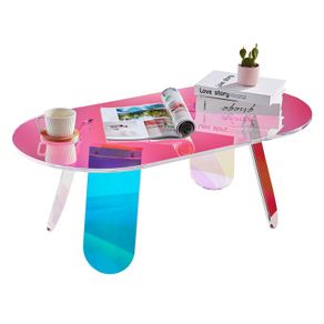 Acrylic Coffee Table, Iridescent Acrylic End Table, 13.8 inch high Colourful Acrylic Side Table, for Coffee, Drink, Food, Snack used in Living Room, Courtyard, Terrace