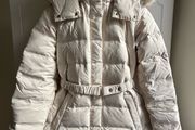 Zara semi long cream belted puffer jacket