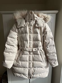 Zara semi long cream belted puffer jacket