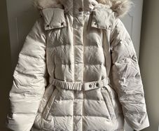 Zara semi long cream belted puffer jacket