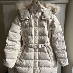 Zara semi long cream belted puffer jacket