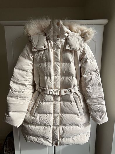 Zara semi long cream belted puffer jacket