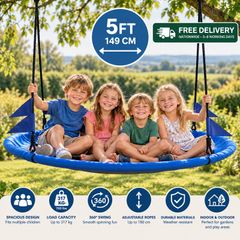 5ft Large Round Saucer Tree Swing 317kg  Blue Outdoor Garden Swing