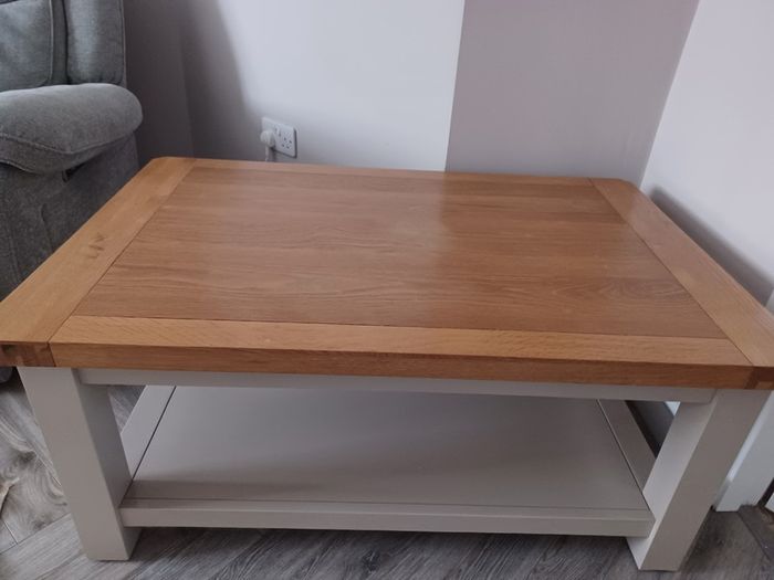 Oak top coffee table with painted base