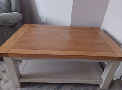 Oak top coffee table with painted base