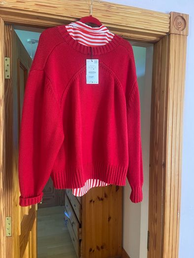 Zara Red Oversized V Neck Jumper  Size Large