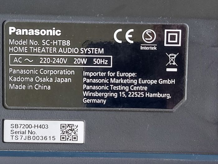 PANASONIC SOUNDBAR Home Theatre Audio System, Model SC-HTB8, with Remote control, Bluetooth and in excellent condition