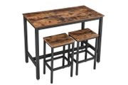 Industrial  bar table set, bar table with 2 bar stools, kitchen counter with bar stools, kitchen table and kitchen chairs in industrial design, for kitchen, 120 x 60 x 90 cm, vintage brown-black