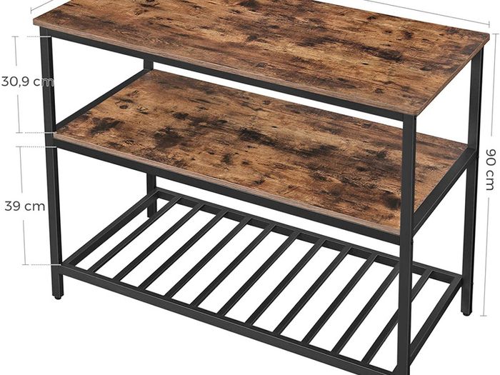 _Standing shelf, 120 x 60 x 90 cm, kitchen island with large worktop, dining table, kitchen shelf with 3 shelves, sturdy metal frame, vintage brown-black