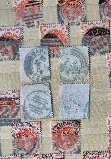 Great Britain Queen Victoria 1887. Jubilee Issue Bulk Study Lot. 72 Used Stamps on Stock Pages, 1/2d Vermilion and 2 1/2d Purple, Blue.
