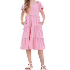 Brand New GRACE KARIN Girls Ruffle Sleeve A-Line Midi Dress Party