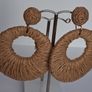 Coffee Beige Raffia Woven Stud Hollow Out Woven Hoop Earrings Image 7