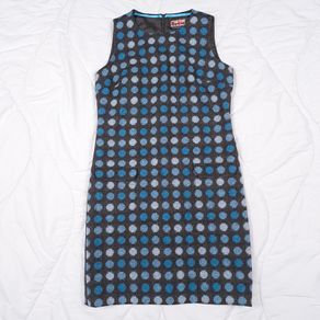 Boden Blue Black Retro Polka Dot 100% Wool Sleeveless Shift Mini Dress 10UK/38EU
