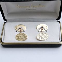 Vintage 9ct Yellow Gold Engine Turned Gents Cufflinks