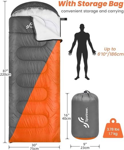 NEW SALE | Sleeping Bag Camping Sleep Bags: Sportneer Warm Sleeping Bags for Single Adults 3-4 Season Waterproof Lightweight Large Ultralight suit for Adult Man Fishing Travel Outdoor