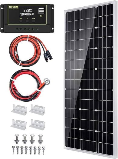 NEW SALE | Solar Panel Kit 100 Watt 12 Volt Monocrystalline Off Grid System for Homes RV Boat + 30A 12V/24V LCD PWM Solar Charge Controller + 16ft Solar Cables with Connector + Z-Brackets for Mounting