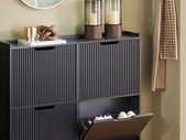 Modern Shoe Cabinet 4 Door Slim Storage Unit with Flap Doors Black or White