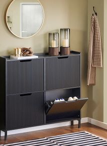 Modern Shoe Cabinet 4 Door Slim Storage Unit with Flap Doors Black or White