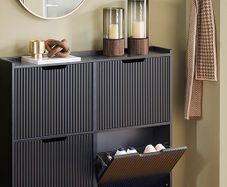 Modern Shoe Cabinet 4 Door Slim Storage Unit with Flap Doors Black or White
