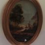 Pair Vintage Italian Oil Paintings in Oval Convex Glass Gilt Wood Frames. Image 2