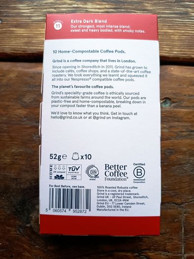 Grind Extra Dark Coffee Pods - 2 Pack (20 Home-Compostable Pods)