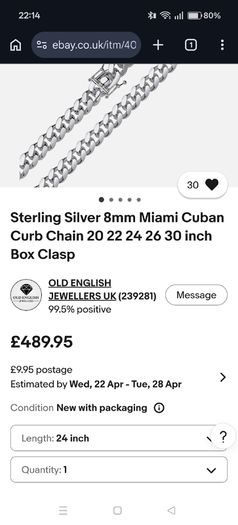 Sterling Silver Miami Cuban Curb  Chain