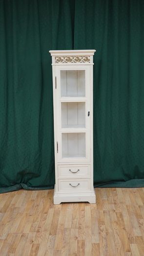 Slim Cream Glazed Display Cabinet with Drawers