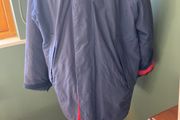 Free Post - MUSTO Performance Sailing Navy Jacket - Coat with Red Trim and Navy Padded Lining - Size S