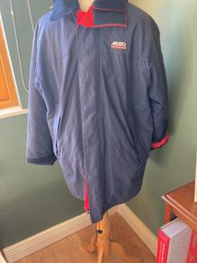 Free Post - MUSTO Performance Sailing Navy Jacket - Coat with Red Trim and Navy Padded Lining - Size S